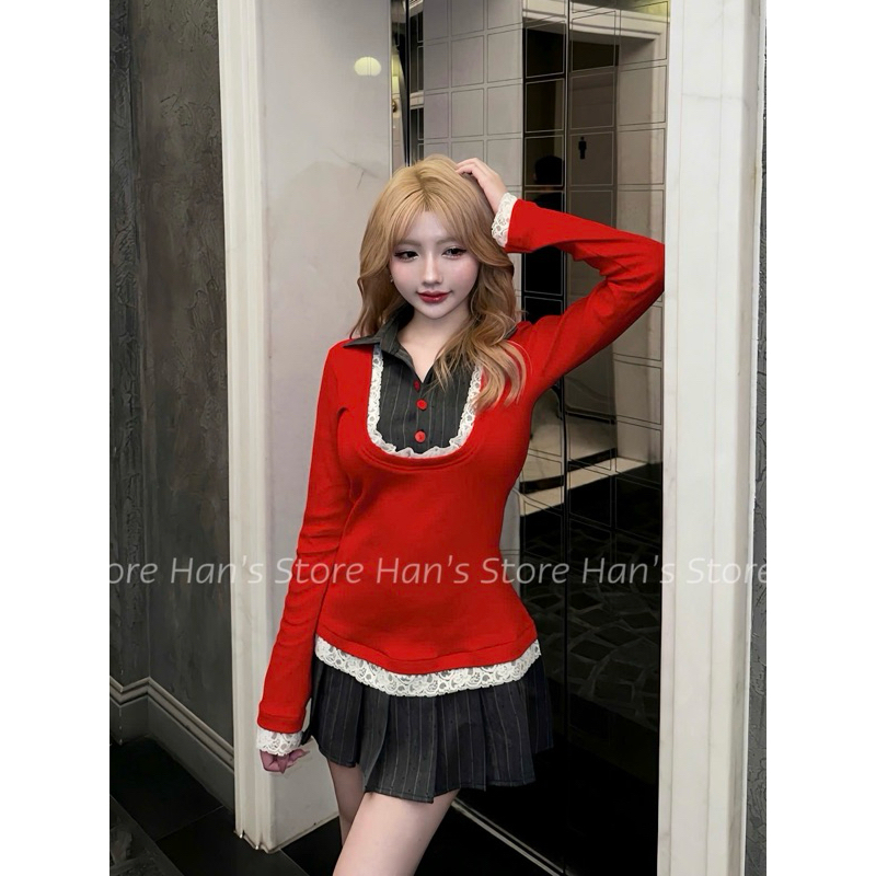 [HANS STORE] SUMMER WOOL DRESS WITH SHIRT COLLAR AND LEVELS (รูปถ่ายจริง)