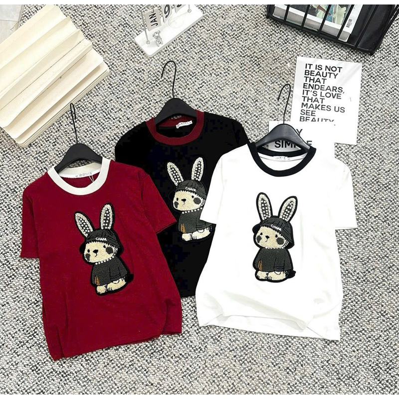 เสื้อยืด Rabbit STONE ROUND-NECKLACE พร้อมหมวก (A118) ขนาดใหญ่ YEN NGOC 55-90kg