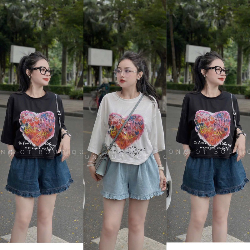 HCM_WITH SHIPPING ชุดเสื้อผ้าผู้หญิงเสื้อยืด 3D HARD WAST JEANS _FASHION WOMENS THIGHS SET _ SEN BOU