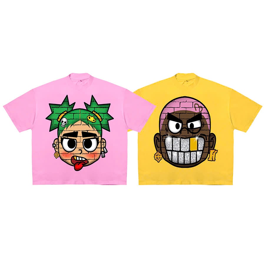 เสื้อยืด HYPEKID - HIGHCLUB ฟอร์ม Boxy crop สี PINK/YELLOW - Unisex