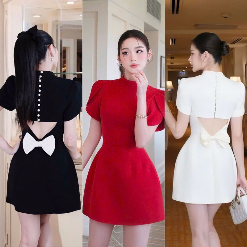 Snow Rain A-Line Flared Dress with Cutout Back and Big Bow Elegant Lady