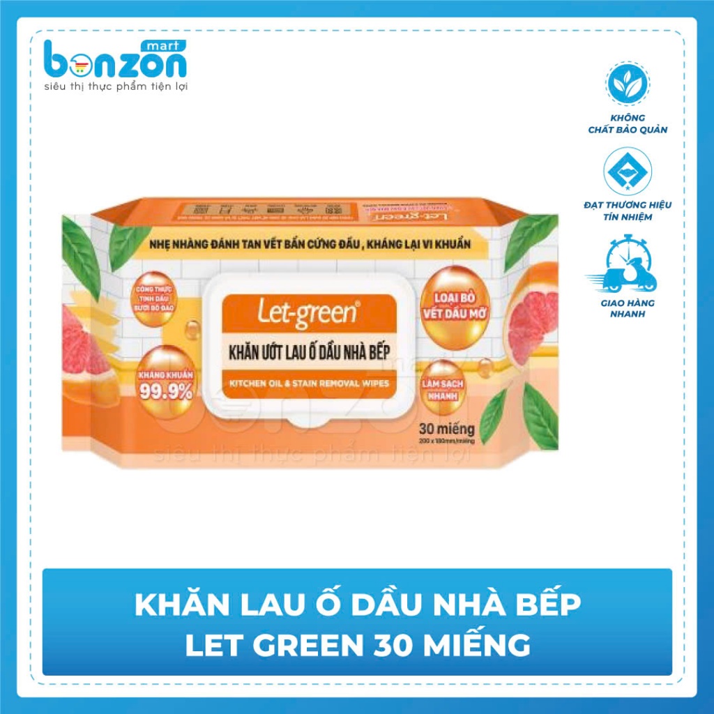 Let Green kitchen oil stain wipes 30 ชิ้น - Bonzon