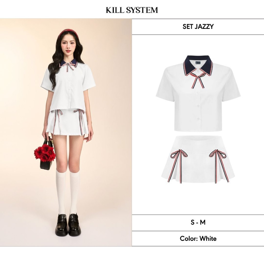 [SECIFIED] เซตเสื้อเลดี้และกระโปรงแจ๊สตี้พร้อมป้ายโบว์ดีไซน์ Kill System