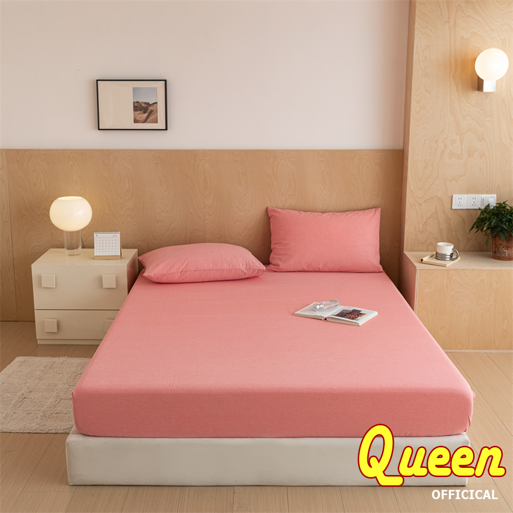 ชุดผ้าปูที่นอนผ้าฝ้าย Tici สีทึบพาสเทล ที่นอนขนาด m2, m4, m6x2m, m8x2m, ผ้าปูที่นอน - Queendecor