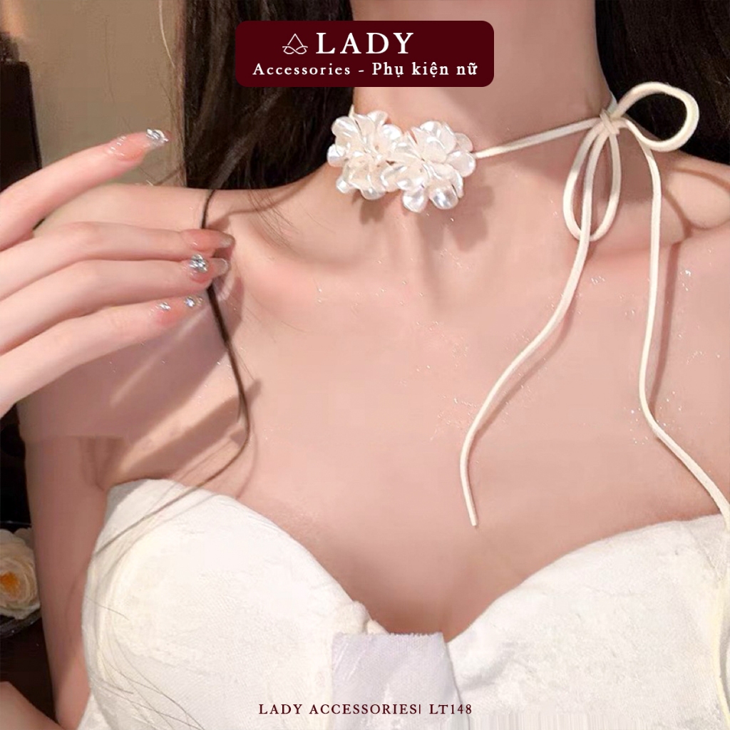 สร้อยคอโชคเกอร์รูปดอกไม้น่ารักผูกโบว์เครื่องประดับแฟชั่นสําหรับผู้หญิง Lady Accesories LVC148