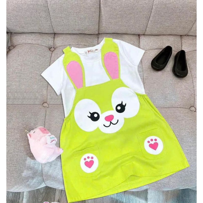 เอี๊ยมทรงหลวมสีกากีพร้อมเสื้อยืดขาว กษัตริย์ BB สําหรับเด็กผู้หญิงไซส์ 11-15