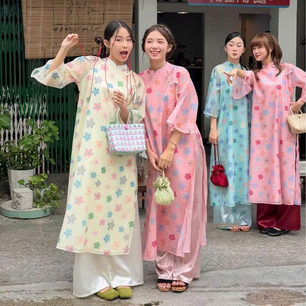 LUC MAI ผ้าไหมชีฟอง ao dai Design by Muse Designer หลากสีมีโบว์และกางเกง 4 ตัว สวยที่สุด ao dai Free