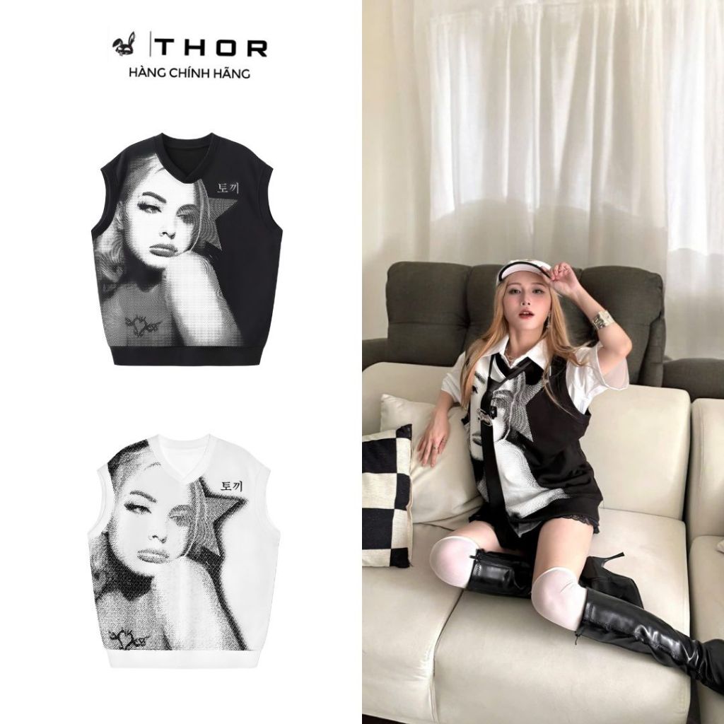 เสื้อกั๊ก THOR coga พิมพ์ลายเสื้อกล้ามผ้าฝ้ายสีขาว unisex คุณภาพระดับพรีเมียม