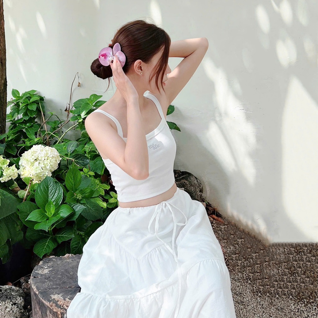 เสื้อ2สายปักลาย Moodie ยางยืดจั๊มยืด | Moodie BRAND - ขาว/ดํา/มอส เขียว/เทา น้ําเงิน