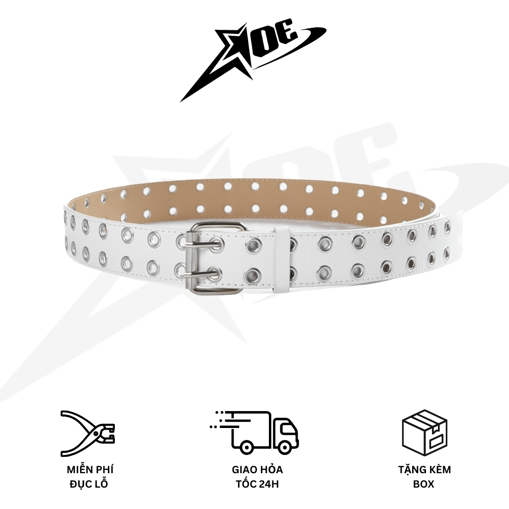 AOE STUDIO - Y2K เข็มขัดผู้ชายและผู้หญิงทําจากหนัง PU คุณภาพสูงพร้อมแหวนกลมสีขาวสไตล์โกธิค