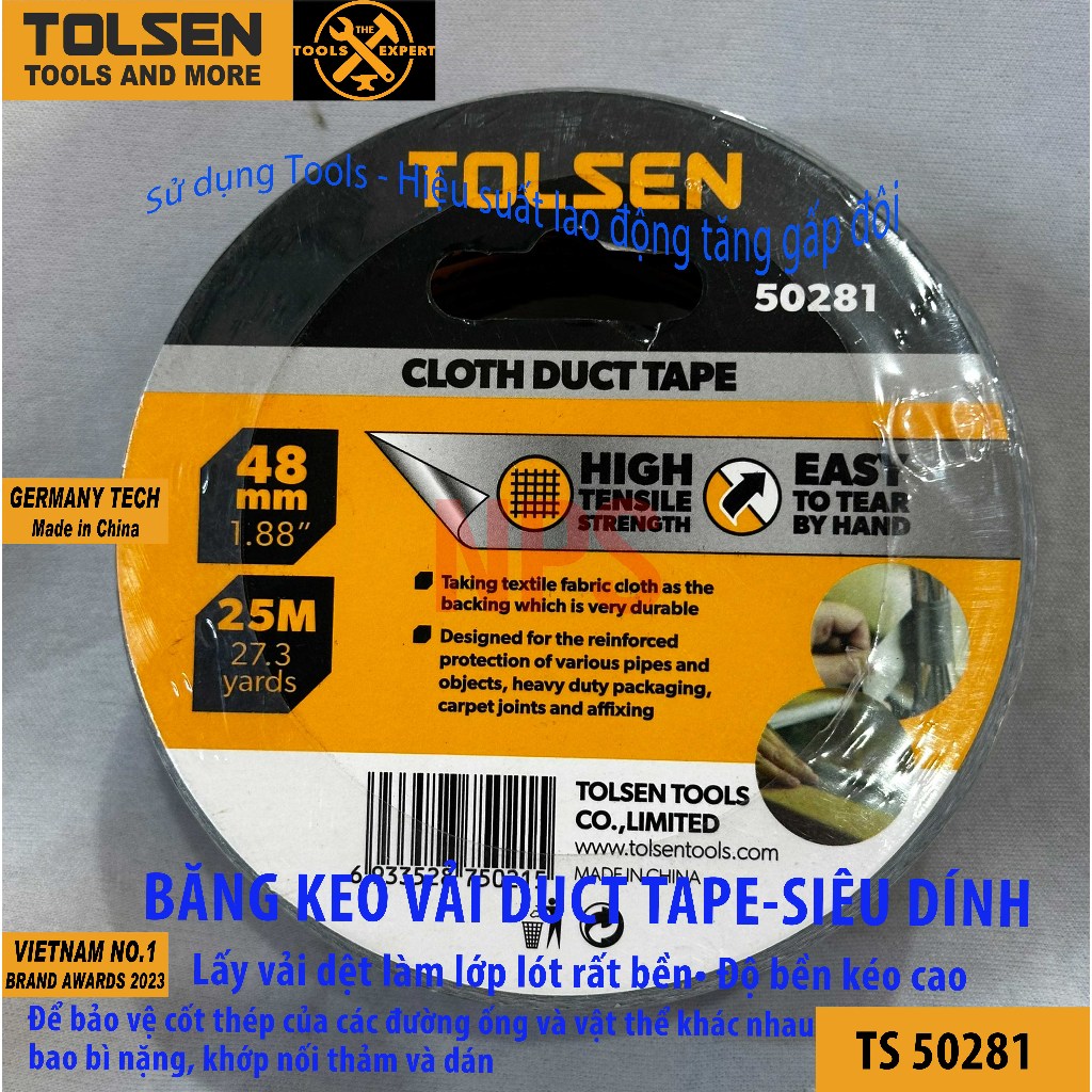 DUCT TAPE - SUPER ADHESIVE - SUPER THIN 48mm*25m Tolsen ของแท้
