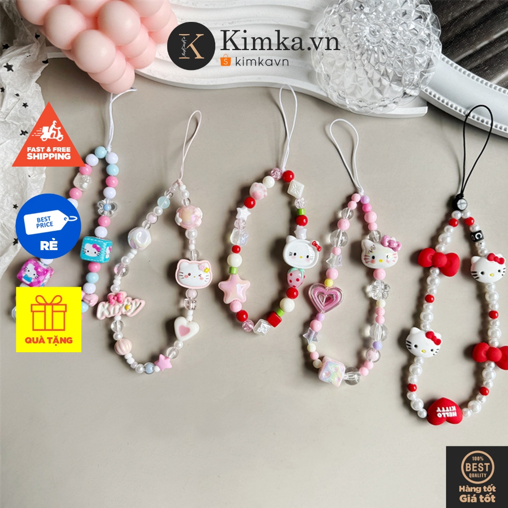 (DT6) สายโทรศัพท์โซ่มุก Hello Kitty ไม้แขวนเสื้อกล้องดิจิตอลสีสันสดใส