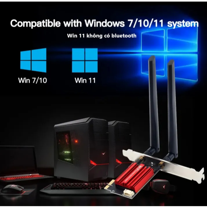 PCI-E WIFI 5 wifi Card มาตรฐาน AC, 2 วง 5G, 4.2G 1200Mbs พร้อมบลูทูธแบบบูรณาการสําหรับพีซี AC7260, A