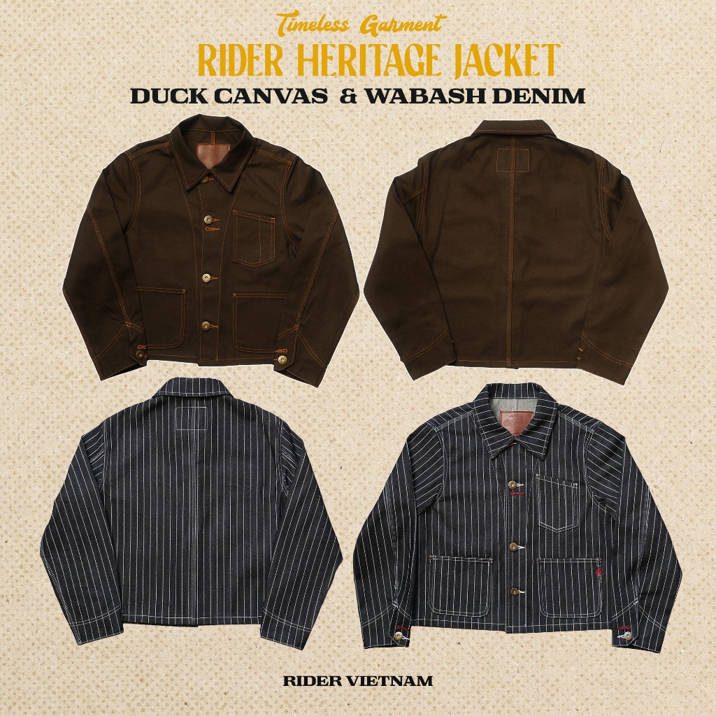 เสื้อแจ็คเก็ต Crop Rider Heritage สําหรับผู้ชาย วัสดุ Denim/Canvas - RIDER VIETAM