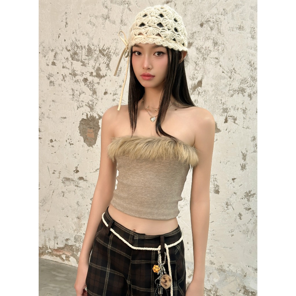 เสื้อยืดขนเฟอร์สีน้ําตาล - HOO DESIGN