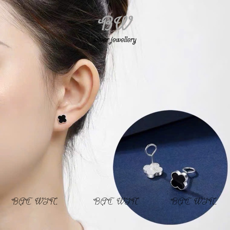 (WIN SILVER) BW67 ต่างหูเงินคุณภาพสูง 4 ใบอิตาลี