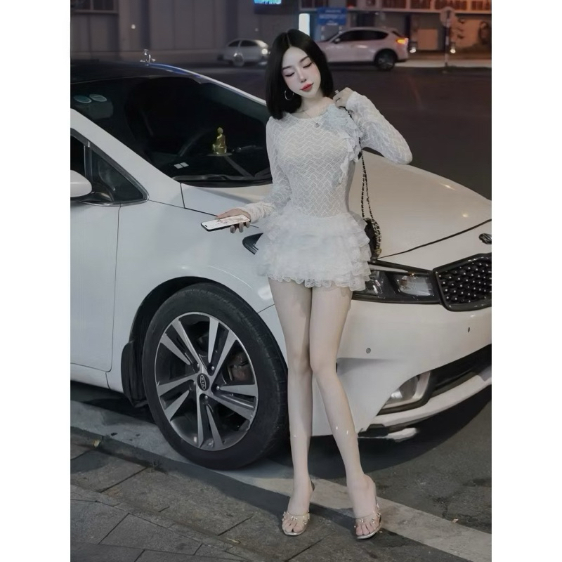 เดรสลูกไม้คุณภาพสูง 2 สี ขาวดํา เดรสลูกไม้ลายดอกชื่นชอบระบาย ขาบานลูกไม้สวยมาก - รูปที่ 2