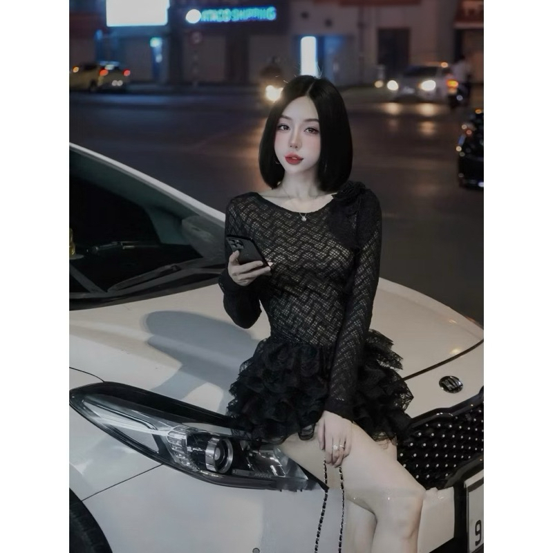 เดรสลูกไม้คุณภาพสูง 2 สี ขาวดํา เดรสลูกไม้ลายดอกชื่นชอบระบาย ขาบานลูกไม้สวยมาก - รูปที่ 3