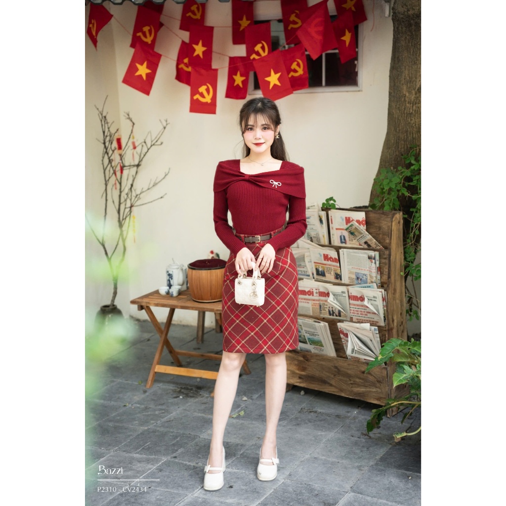 Bazzi ออกแบบกระโปรงลายตารางหมากรุกทรงเอ - ภาพถ่ายจริงถ่ายเอง