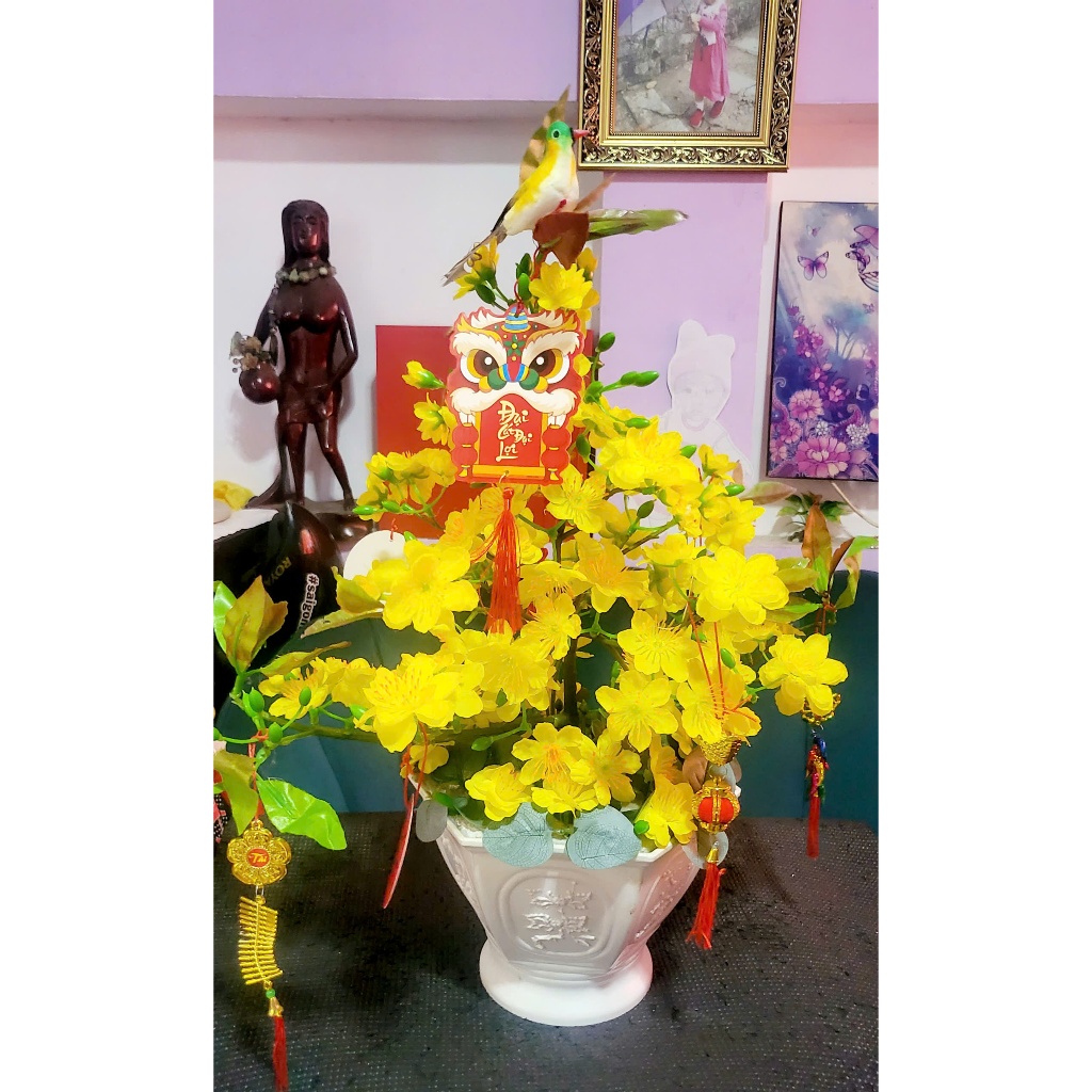 PRE-PLUGHT FAKE APIL FLOWER POT, DECORATIVE FAKE BONSAI APIL FLOWERS พร้อมไฟ LED 7 สี