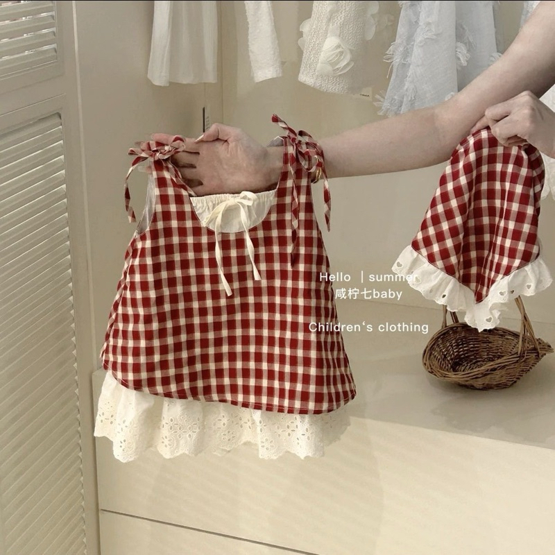 Hottrend 2025 ชุดเดรสลายตารางเด็กผู้หญิง (มีรูปถ่ายจริงที่ปลายภาพ) a82