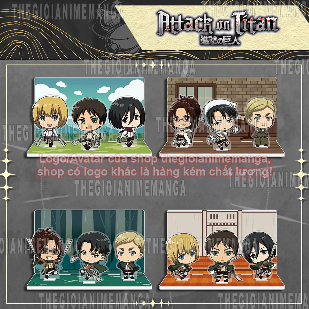 ATTACK ON TITAN ATTACK ON TITAN ver CHIBI Levi Hanji Eren Mikasa Erwin Armin ชุดโมเดลสแตนดี้ 3 ตัวอั
