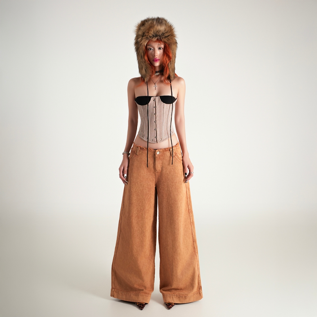 Tatichu - Error Washed Brown Big Pant Denim - Big Pant Denim Error Pants