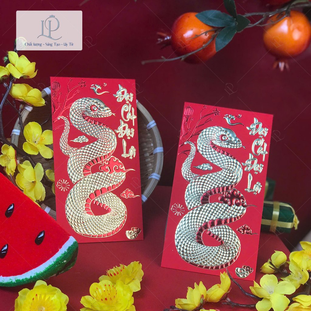 AT TI DAI CAT DAI LOI ซองเงินนําโชคสีแดงสดและเหลืองสําหรับปีใหม่ 2025