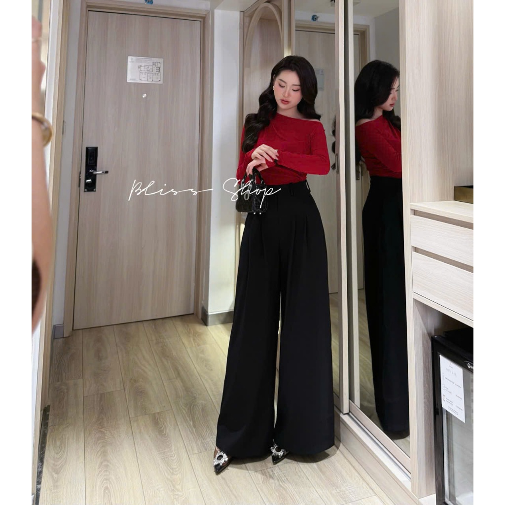 กางเกง Lorelei - กางเกงทรงตรงแฮ็กพร้อมชุดบอดี้สูทเปิดไหล่บุคลิกภาพ Bliss Shop A110 Q127