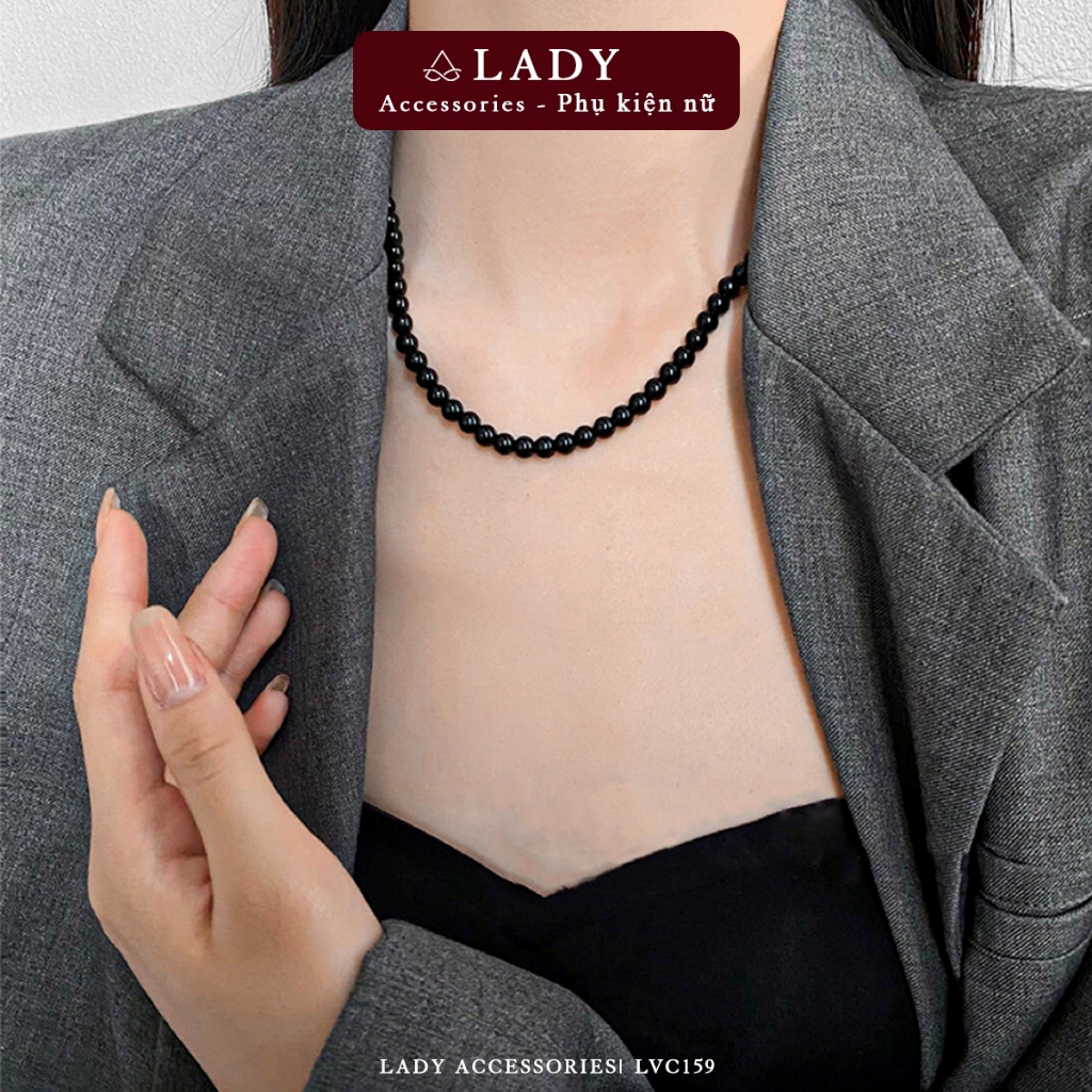 Lady Accessories สร้อยคอมุกสีดํา สไตล์เรโทร เรียบง่าย - LVC159