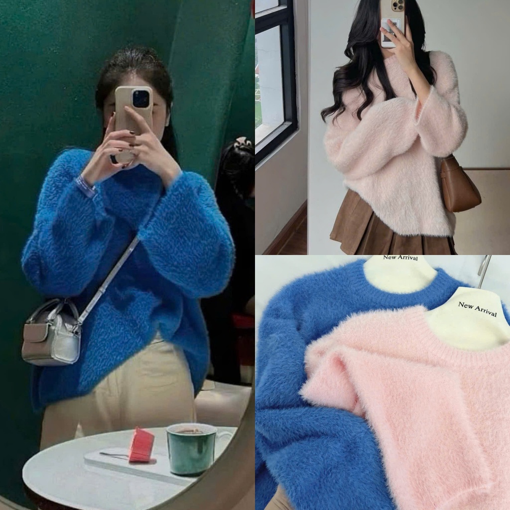 Seoul.studio - PASTEL เสื้อสเวตเตอร์ขนเรียบคอกลม QC พื้นฐานทรงหลวมหนา ulzzang lady เกาหลี 8816