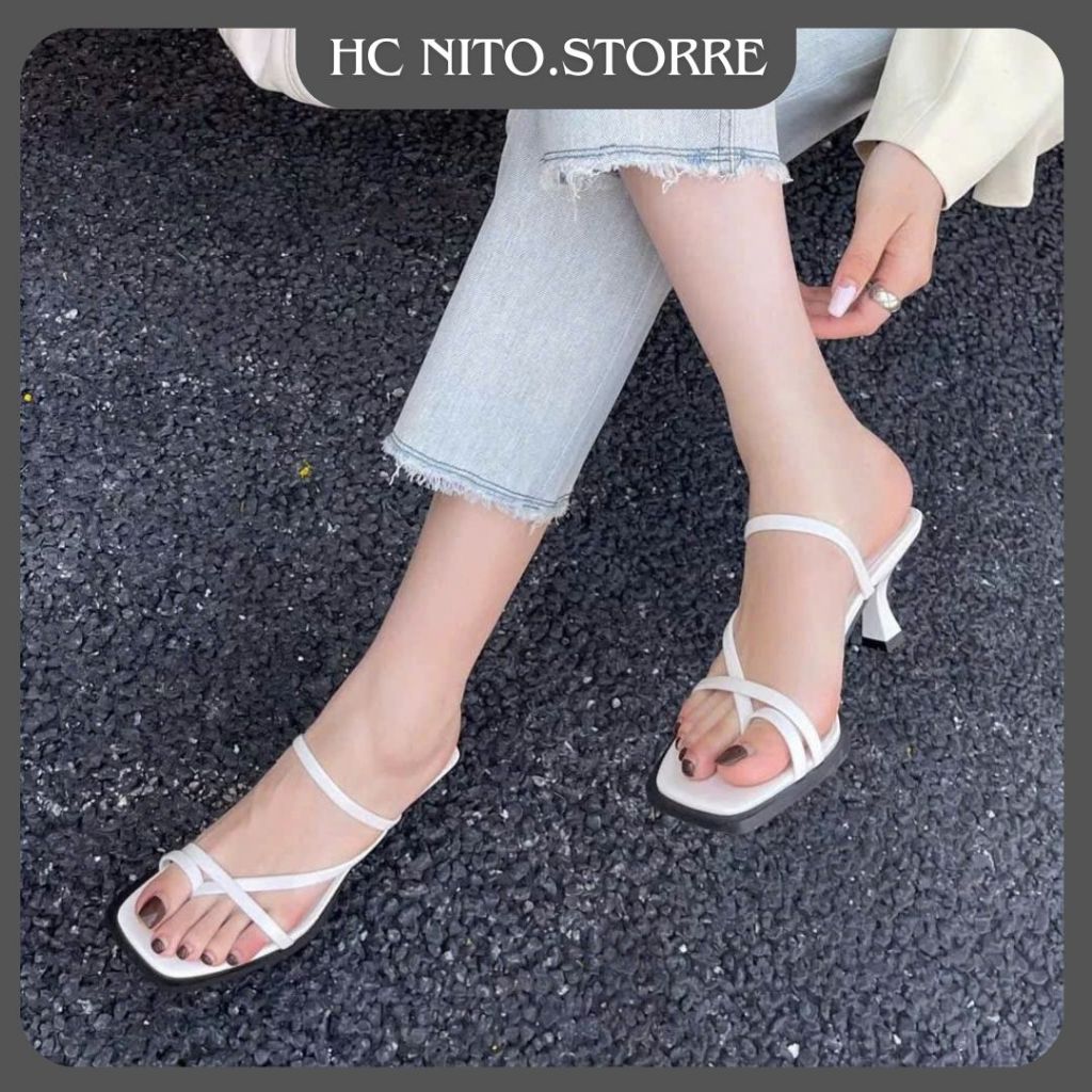 HC nito.store2 GK square toe 5p stiletto heel clip-on clogs, รองเท้าแตะส้นสูงผู้หญิง, รองเท้าแตะผู้ห