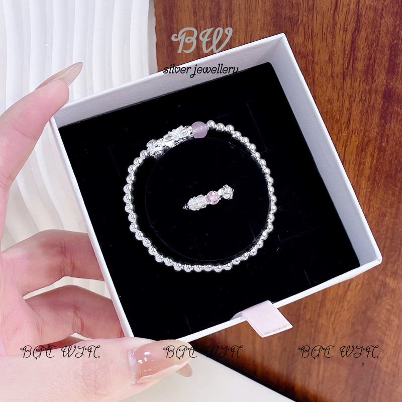 (WIN SILVER) BW123 สร้อยข้อมือและแหวนไวโอลิน Set ดึงดูดโชคลาภและความรัก