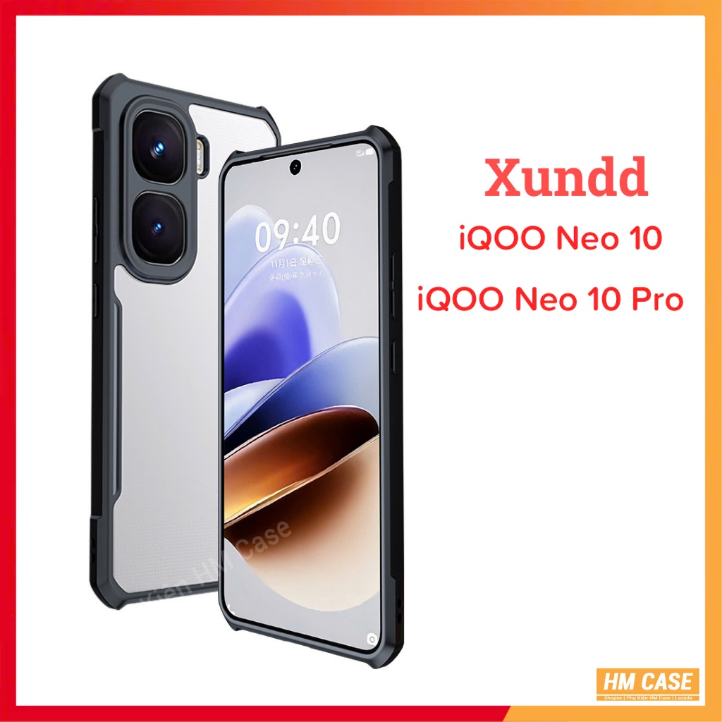 XUNDD เคส Vivo iQOO Neo 10 / Neo 10 Pro ด้านหลังป้องกันลายนิ้วมือพร้อมขอบ TPU กันกระแทก 4 มุม