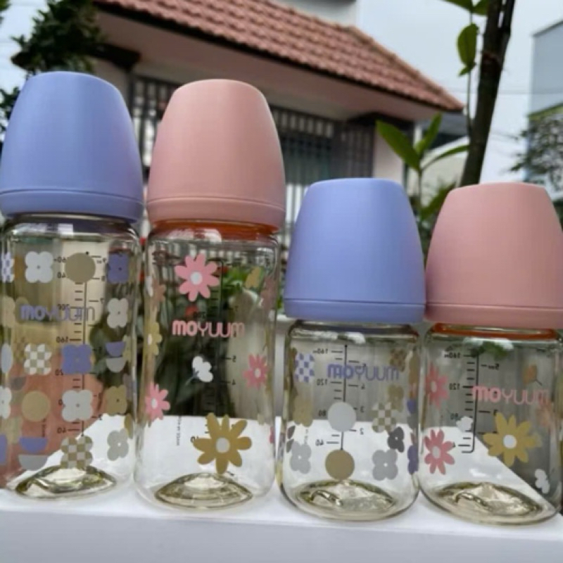 Moyumm โคลเวอร์สี่ใบ ขวดนมดอกเบญจมาศสีชมพู 170ml, 270ml