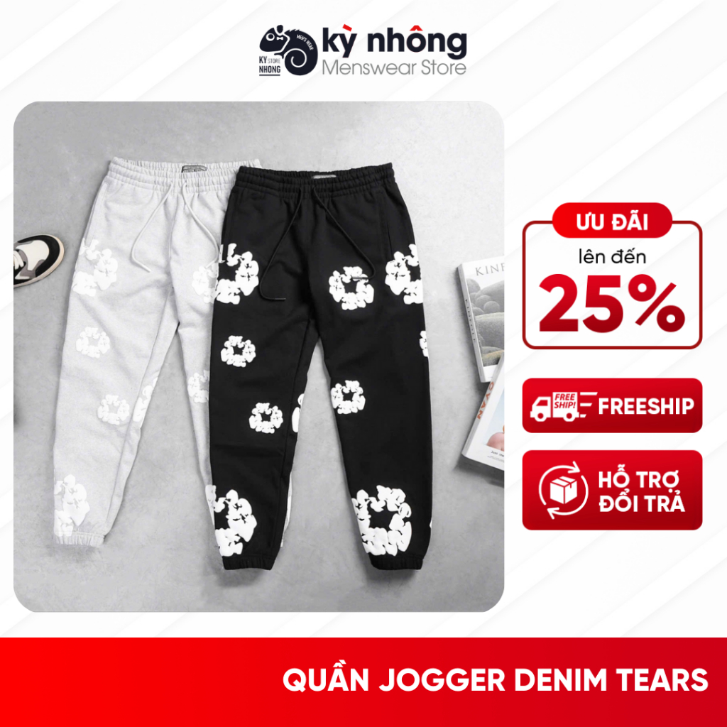 กางเกงจ็อกเกอร์ผู้ชาย Denim Tear กางเกงจ็อกเกอร์ผ้ายืด ทรงปกติ ผ้าคอตตอนคุณภาพสูง