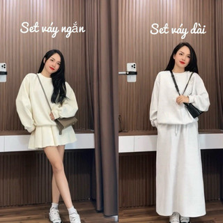 Sét Bộ Nỉ Áo Sweater Chân Váy Ngắn & Dài