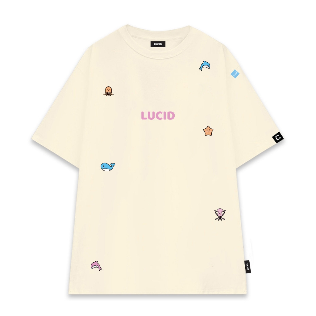 LUCID Local Brand เสื้อยืด DOLPHIN สําหรับผู้ชายและผู้หญิงหลวมผ้าฝ้าย