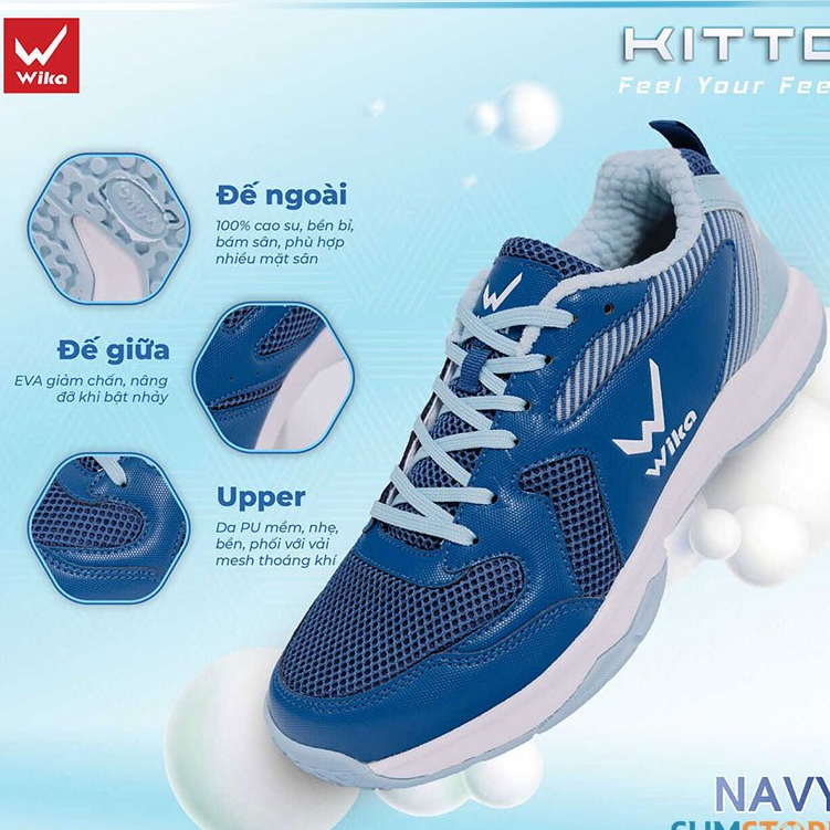 รองเท้าผ้าใบแบดมินตัน WK Kitto สีกรมท่า ทนทานสูง ระบายอากาศได้ดี