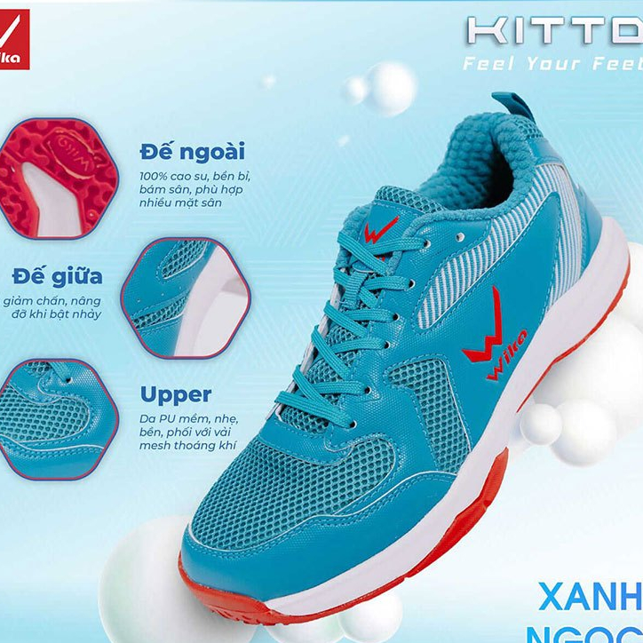 รองเท้าผ้าใบแบดมินตัน WK Kitto Turquoise ทนทานสูง ระบายอากาศได้ดี