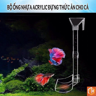 Bộ ống đựng thức ăn cho cá, tép cảnh bằng nhựa aacrylic trong suốt cao cấp 17cm