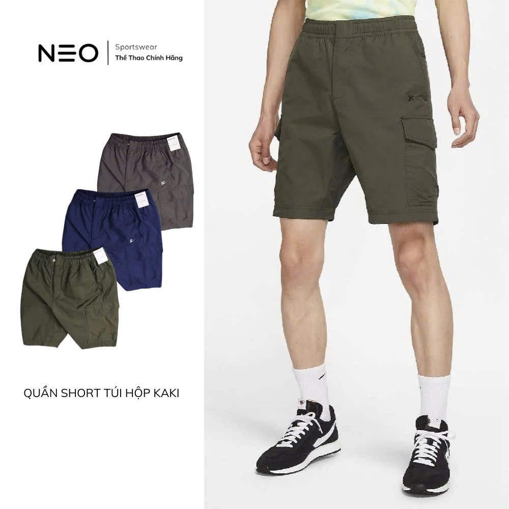 กางเกงกีฬาขาสั้นผู้ชายมีกระเป๋าผ้ายืดสีกากีระบายอากาศ N.KE กางเกงขาสั้นคาร์โก้ Neoshophn SM005