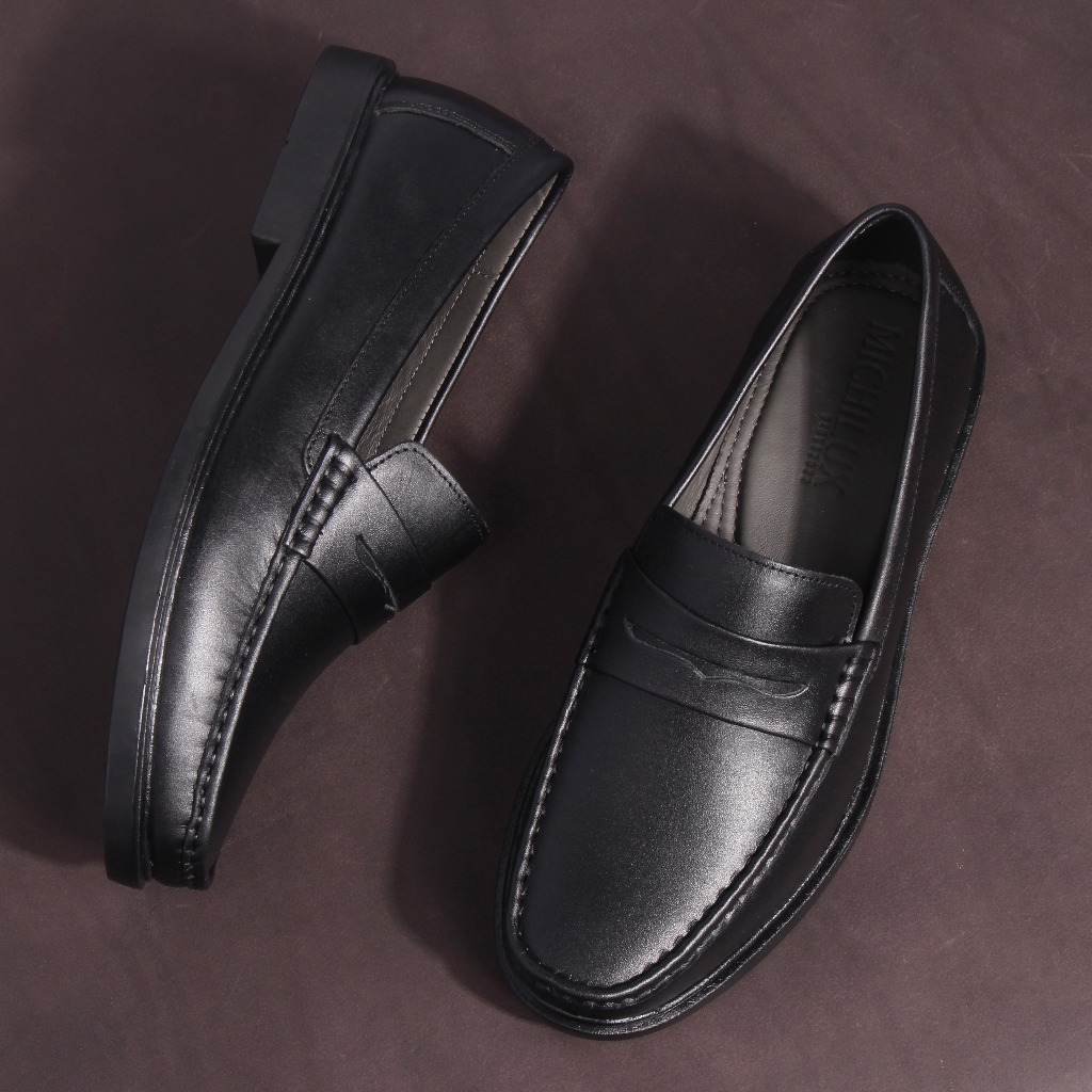 MICHILUX Penny Loafer CIEPL รองเท้าลําลองผู้ชายหนังวัวแท้สีดํา