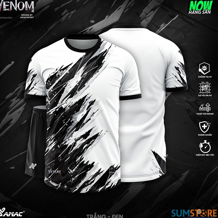 ชุดฟุตบอลกีฬาปราศจากโลโก้ Venom สีดําและสีขาว - ชุดฟุตบอลยืดหยุ่น Amac Sesame