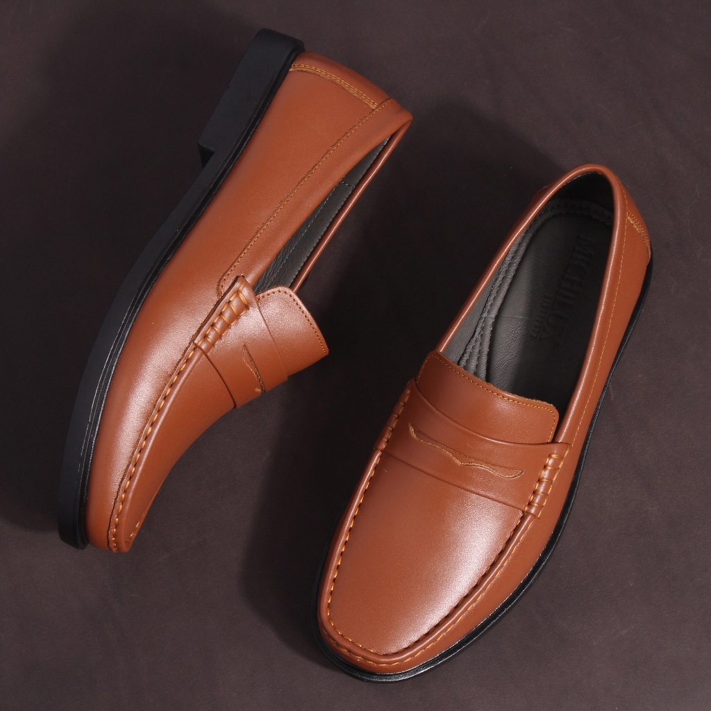 MICHILUX Penny Loafer CIEPL รองเท้าผู้ชายหนังวัวแท้สีน้ําตาล