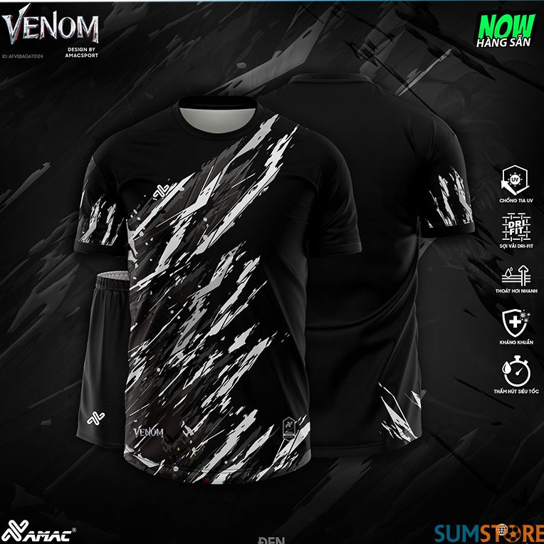 ชุดฟุตบอลกีฬาปราศจากโลโก้ Venom Black - ชุดฟุตบอลยืดหยุ่น Amac Sesame