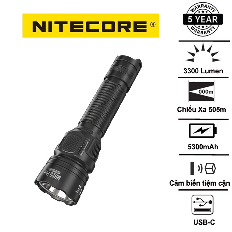 Đèn pin chiếu xa NITECORE MH25 PRO sáng 3.300 lumens chiếu xa 705m pin sạc 21700 5300mAh USB-C
