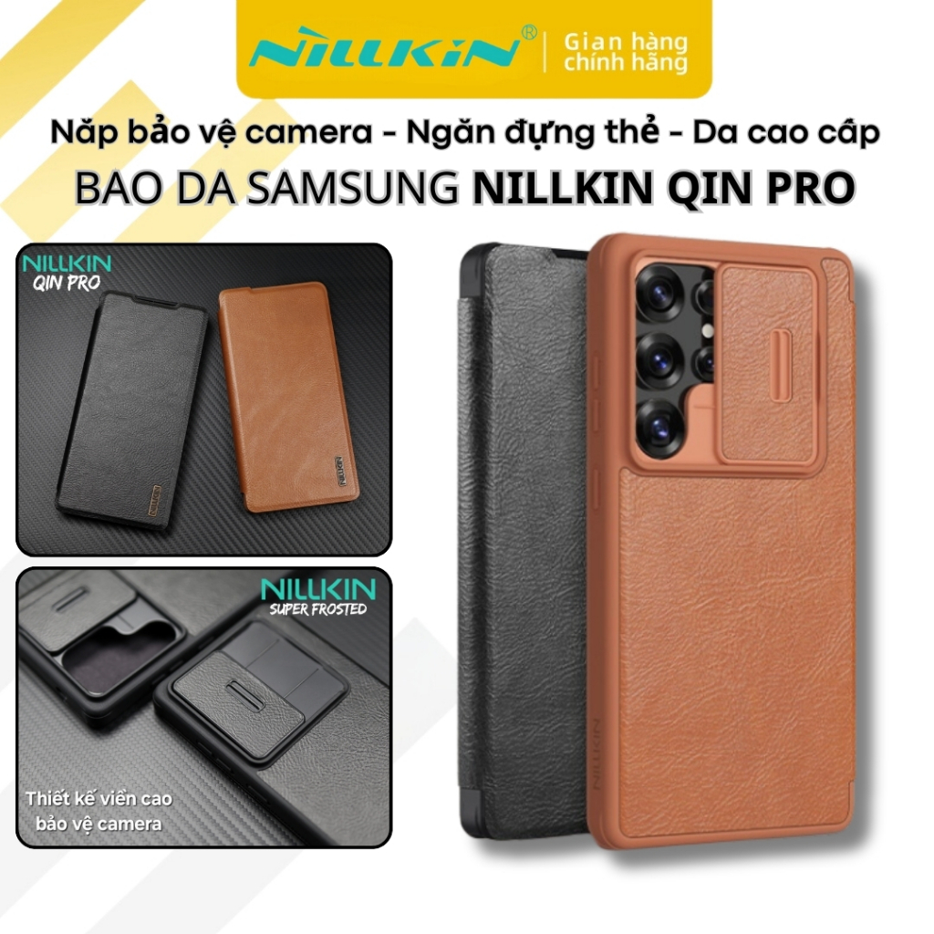 Samsung Galaxy S25 S24 S23 S22 S21 Ultra Plus FE Nillkin Qin Pro Leather Case Vintage PU Leather, Lu
