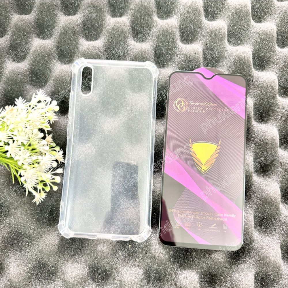 (COMBO F04) VIVO Y1S / Y91C - เคสกันกระแทกแบบใสยืดหยุ่นและกระจกนิรภัยแบบเต็มหน้าจอ OG