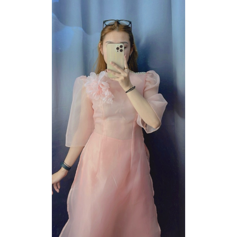 [READY LIQUIDATION] SIZE XS Vual Ao Dai 2 ด้านพร้อมกางเกงสีชมพูพาสเทล